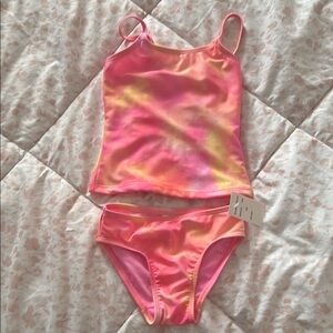 Breaking Waves Vibrant Pink and Yellow Tie-Dye Swimsuit Set